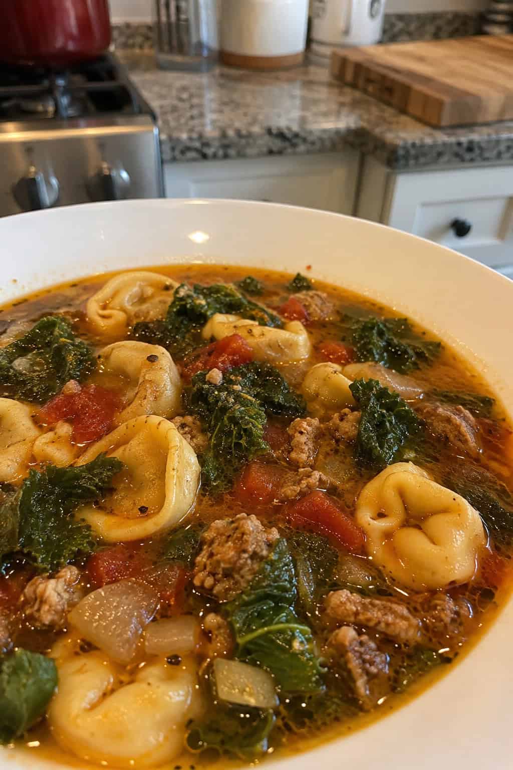 Spicy Italian Sausage and Kale Tortellini Soup