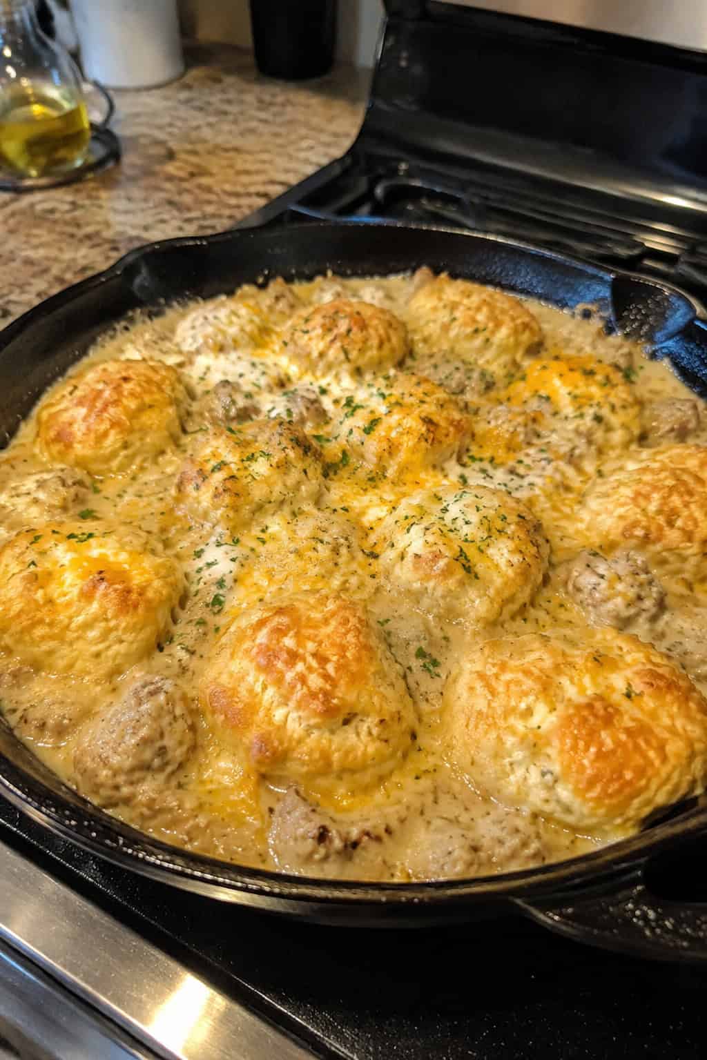 Cheesy Biscuits and Gravy Skillet