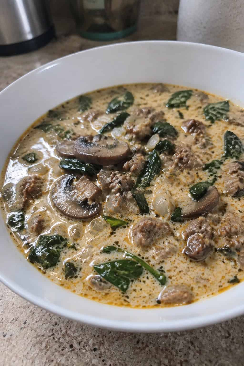Sausage, Spinach, and Mushroom Soup