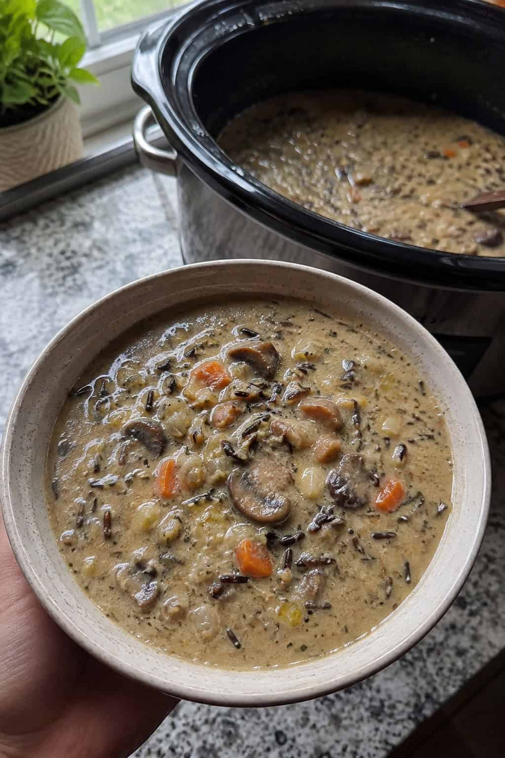 Slow Cooker Wild Rice and Mushroom Soup