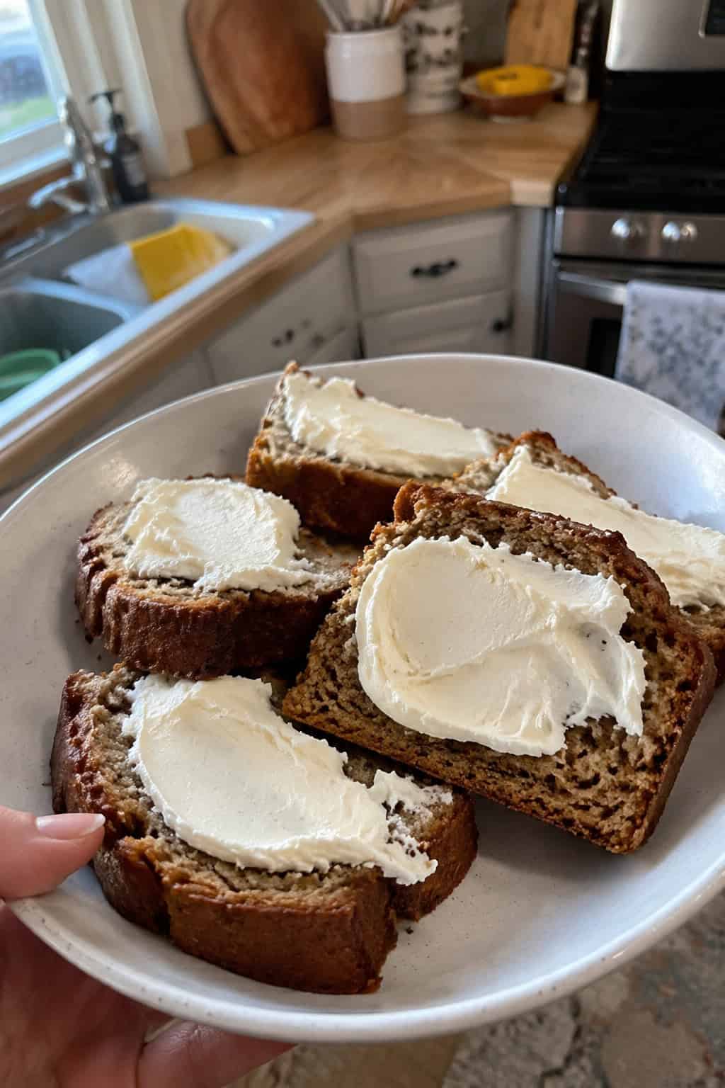 Banana Bread Slices with Cream Cheese