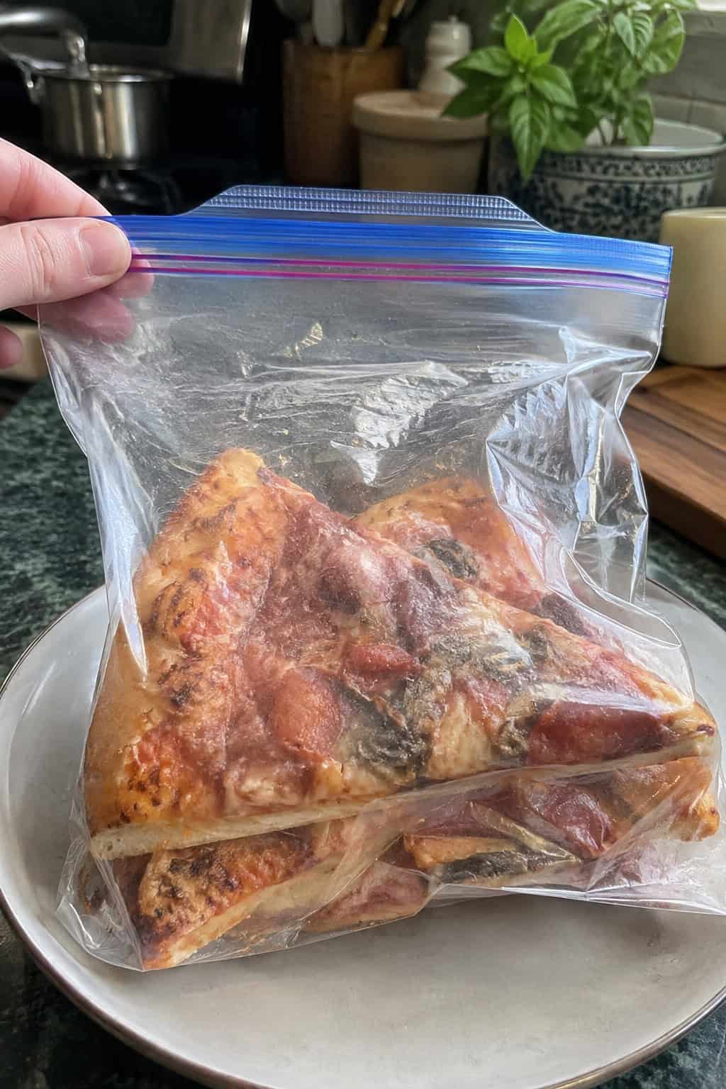Cold Pizza Slices in a Zip-Top Bag