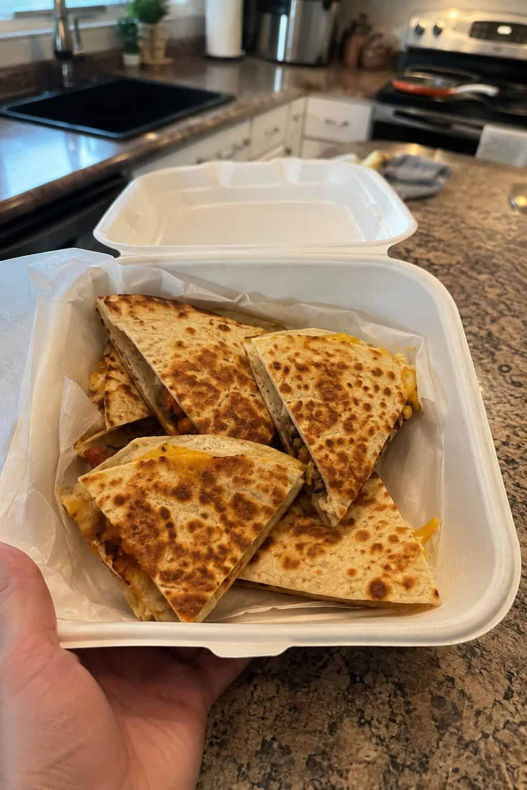 Quesadilla Wedges in a Clamshell Box