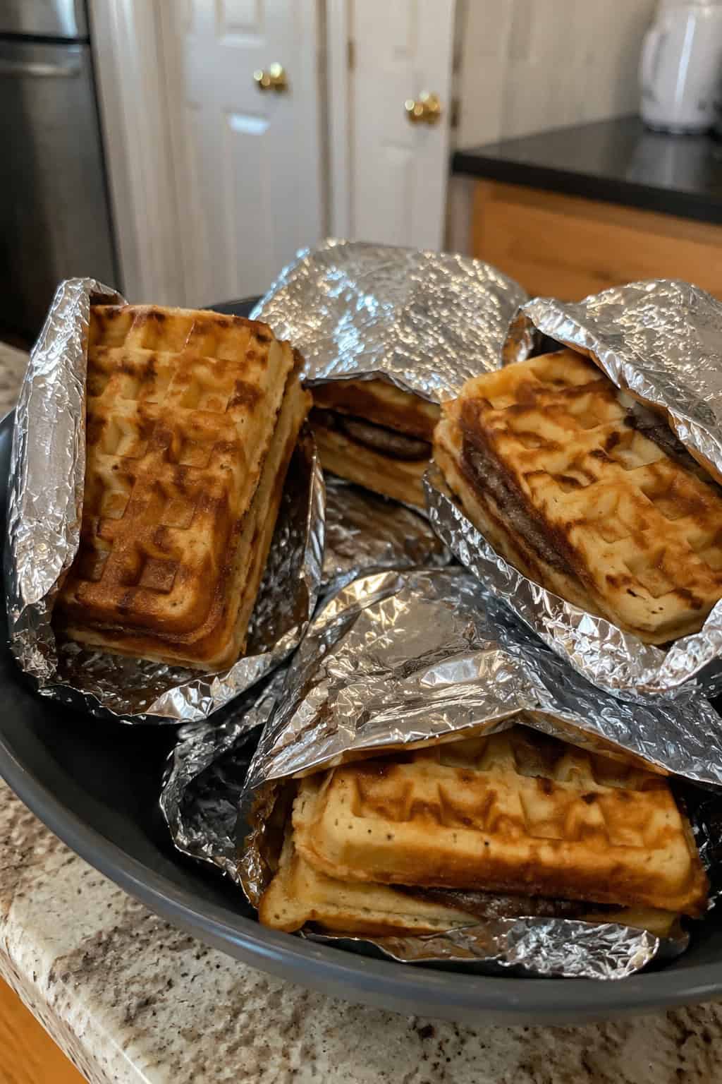 Waffle Sandwiches Wrapped in Foil