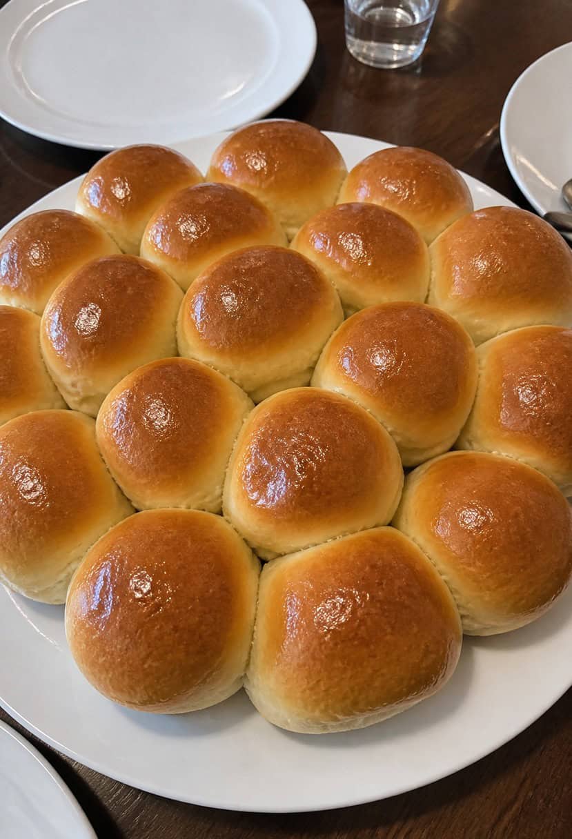 A table set with a platter of golden dinner rolls surrounded by autumn-themed decorations