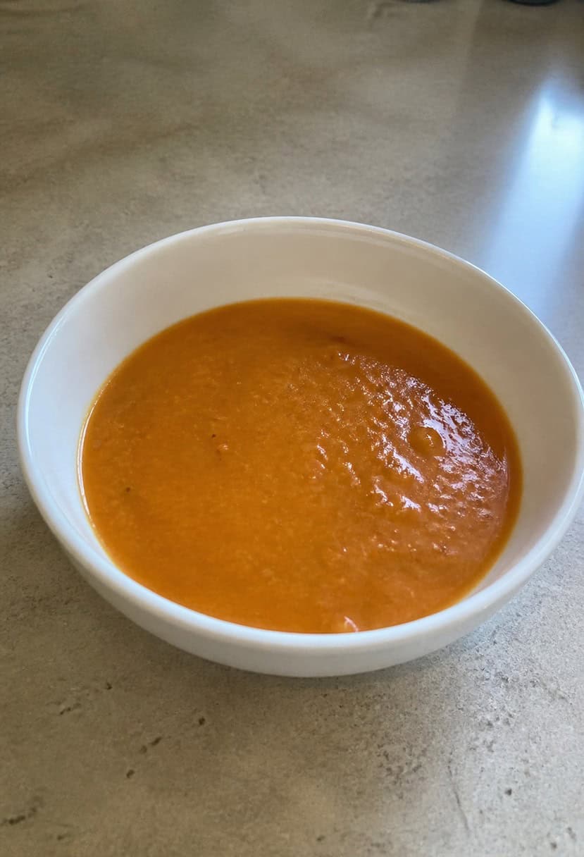 A colorful array of fresh vegetables and herbs arranged on a kitchen counter, alongside a bowl of chilled gazpacho soup