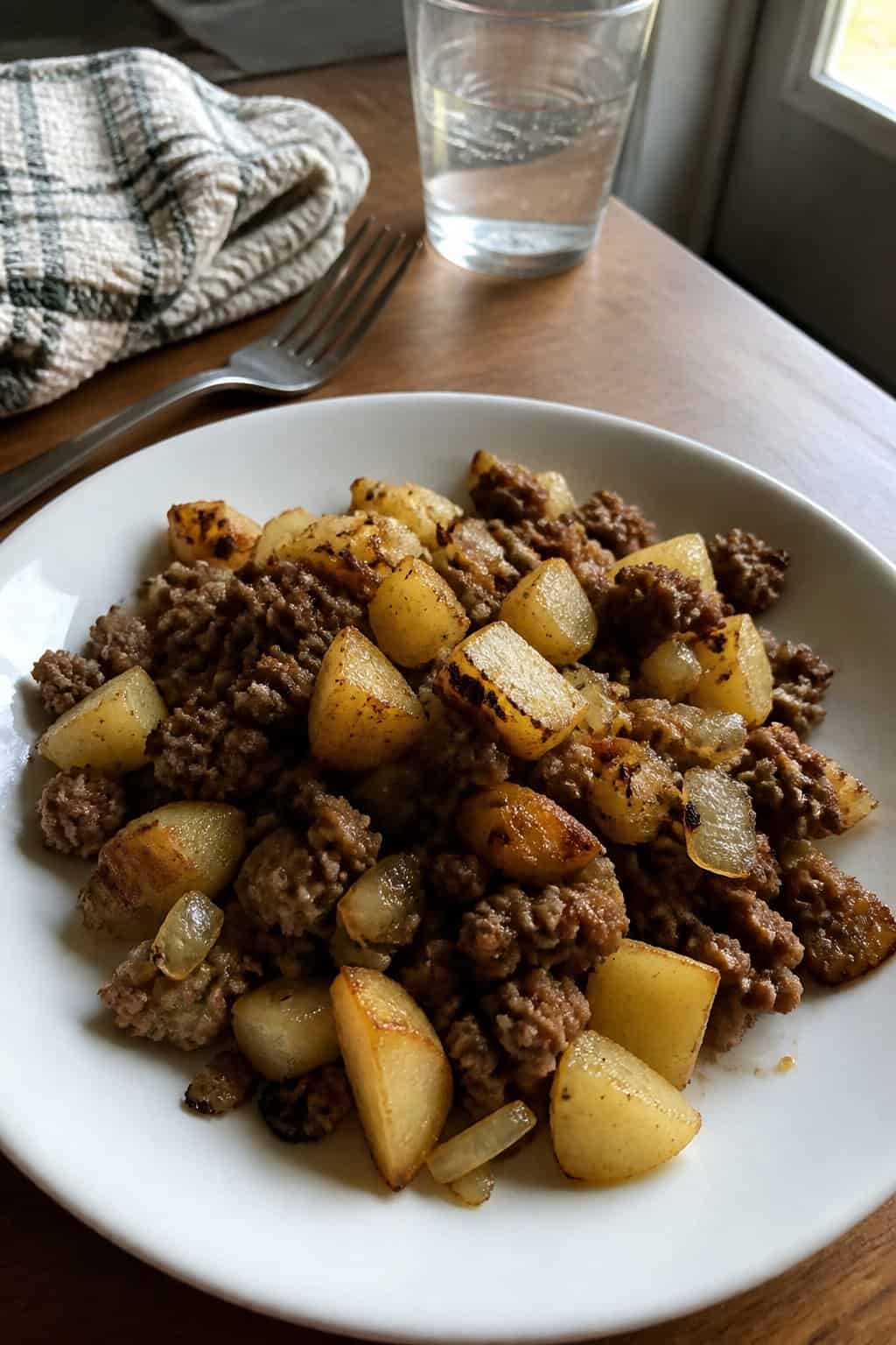 17 Budget Dinners That Use What You Already Bought 17 A plate of ground beef and diced potato hash with black pepper on top.