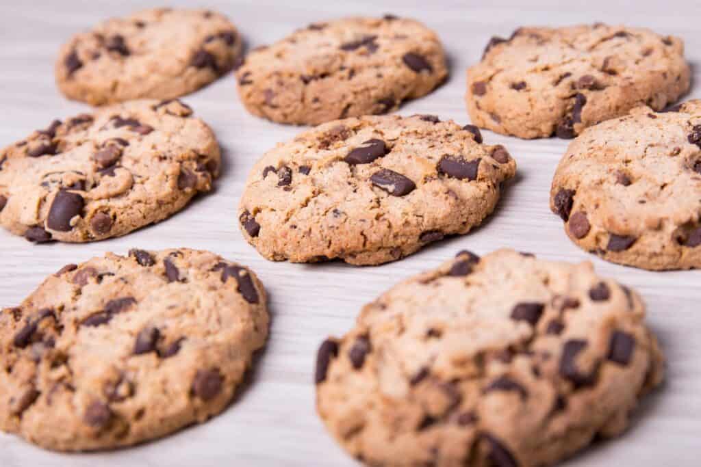 Chocolate chip cookies on a light surface