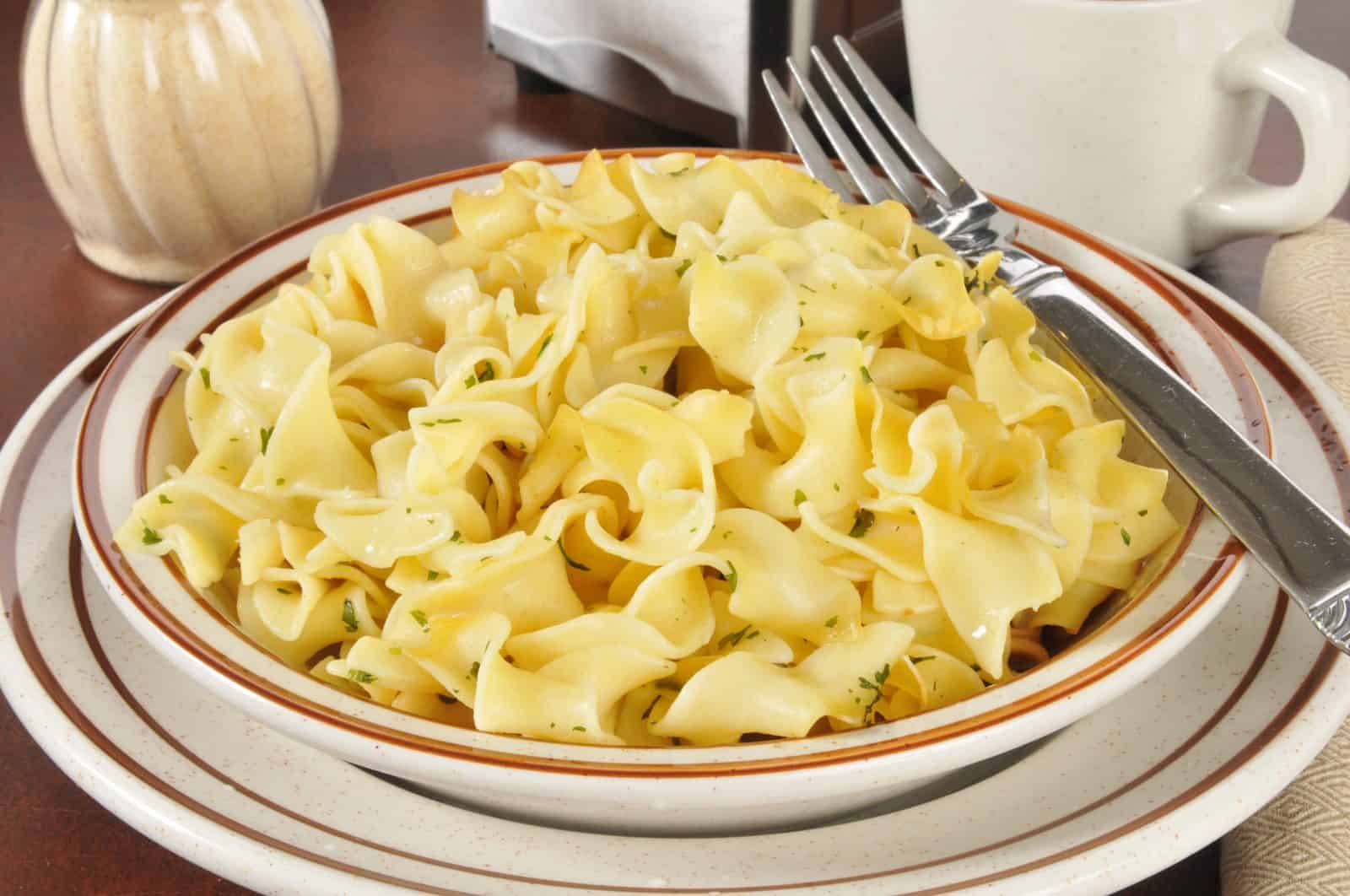 Buttered Noodles with Hidden Cauliflower Puree on a plate