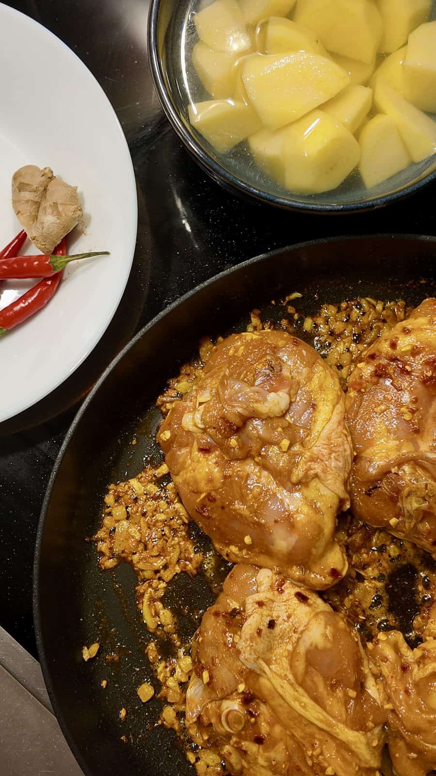 chicken getting sauteed skin side down