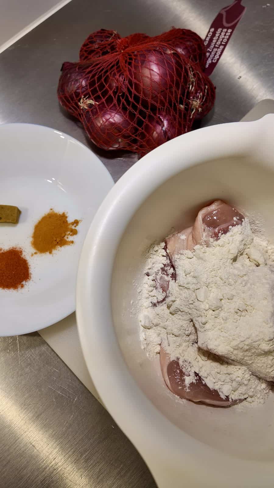 Chicken is soon to be washed with flour-water mixture