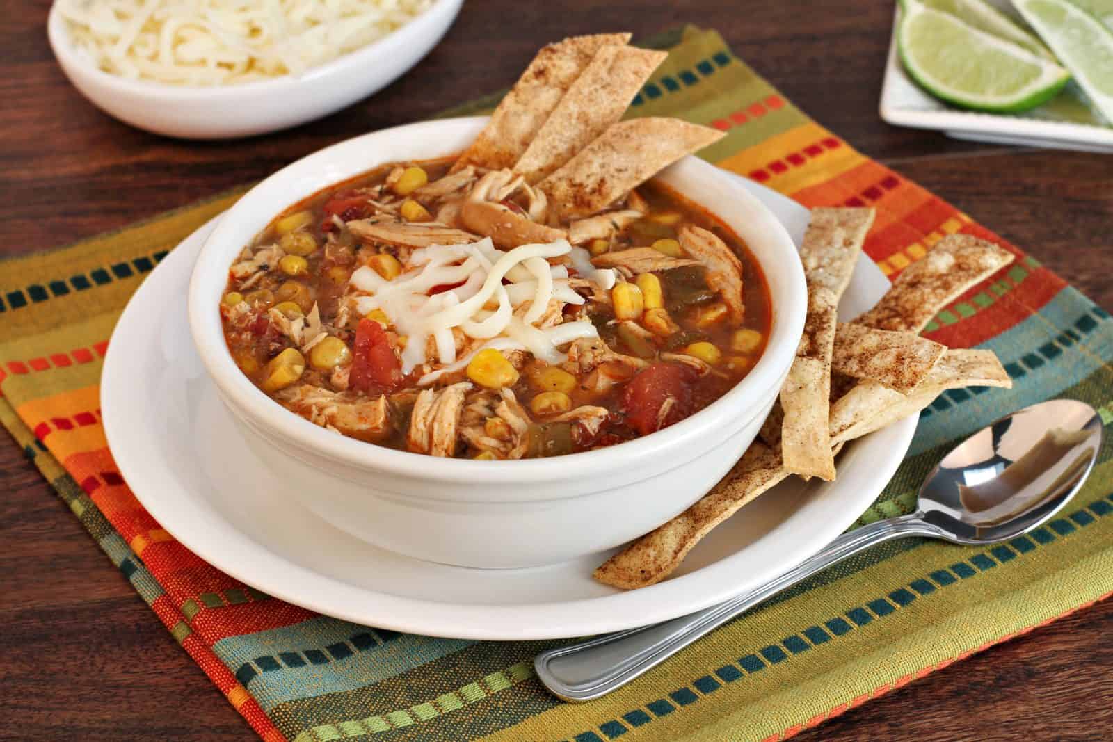 Chicken tortilla soup on a plate