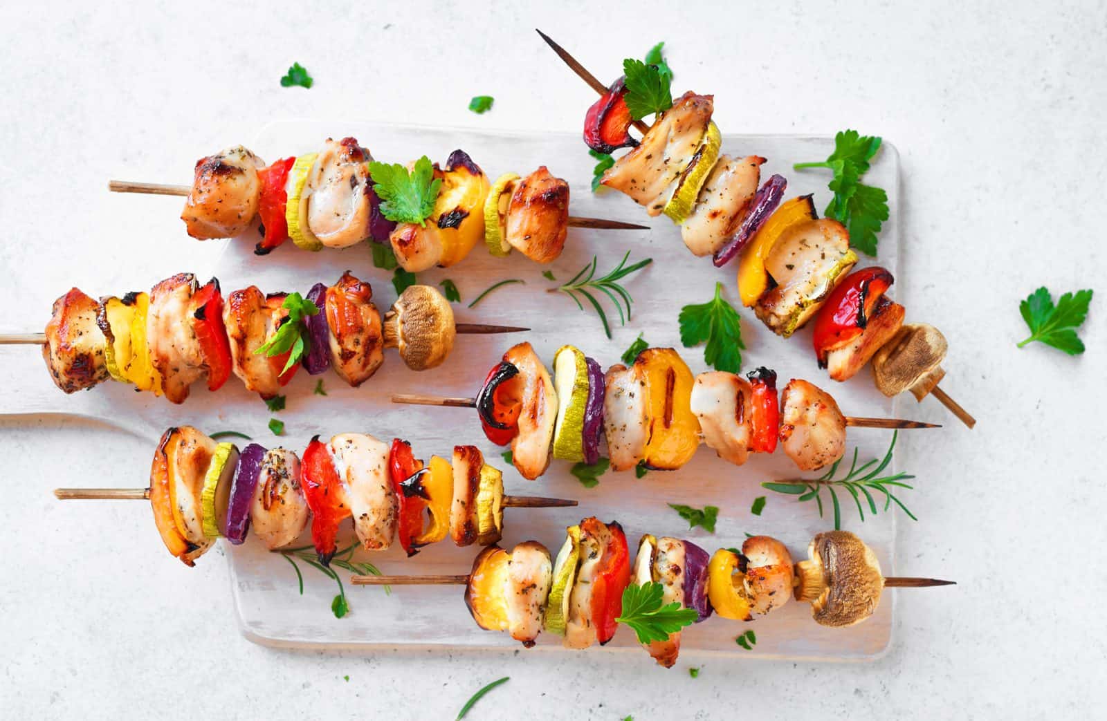Chili Lime Chicken and Vegetables Skewers on a plate