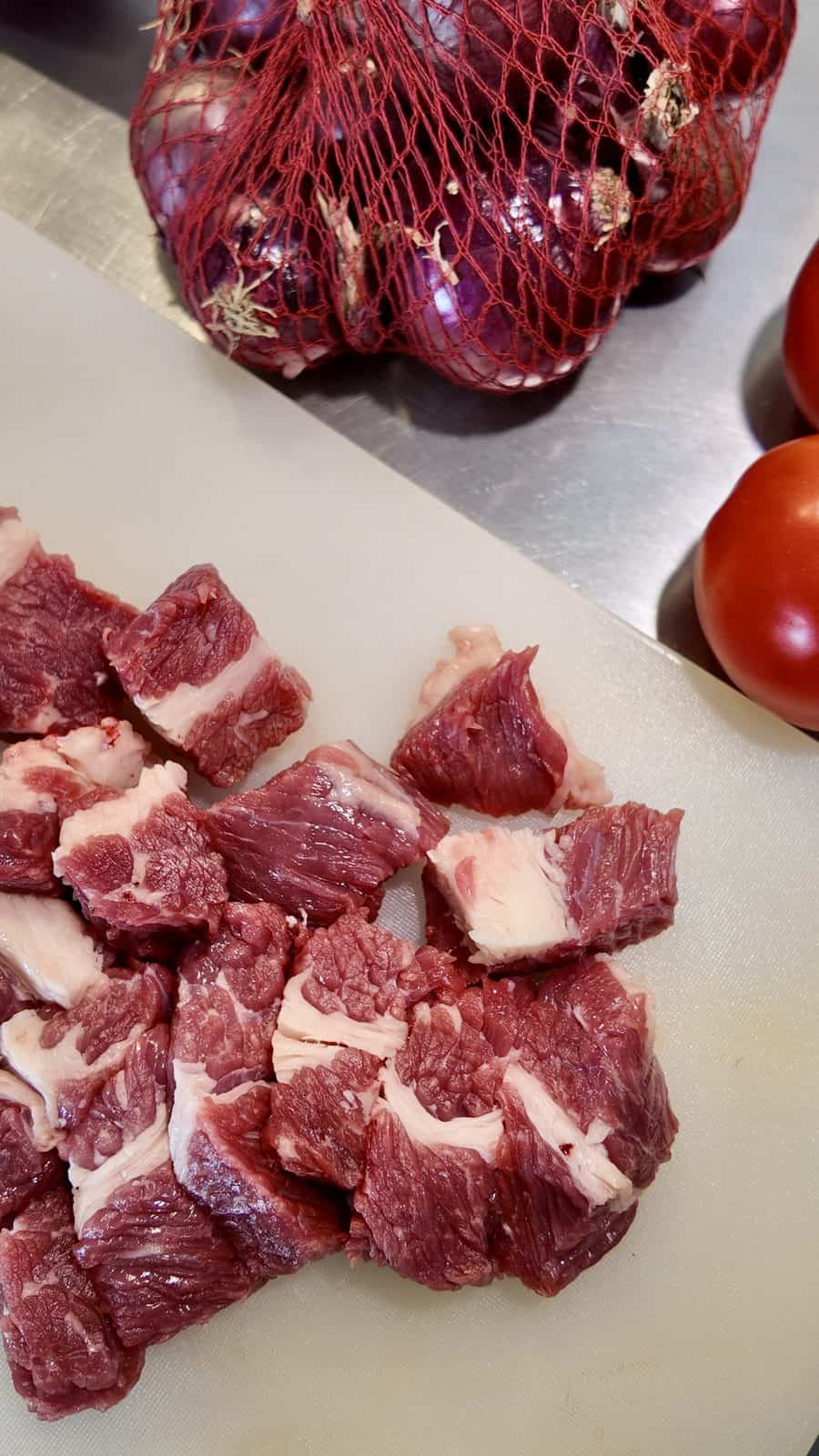 Chopped up beef chunks