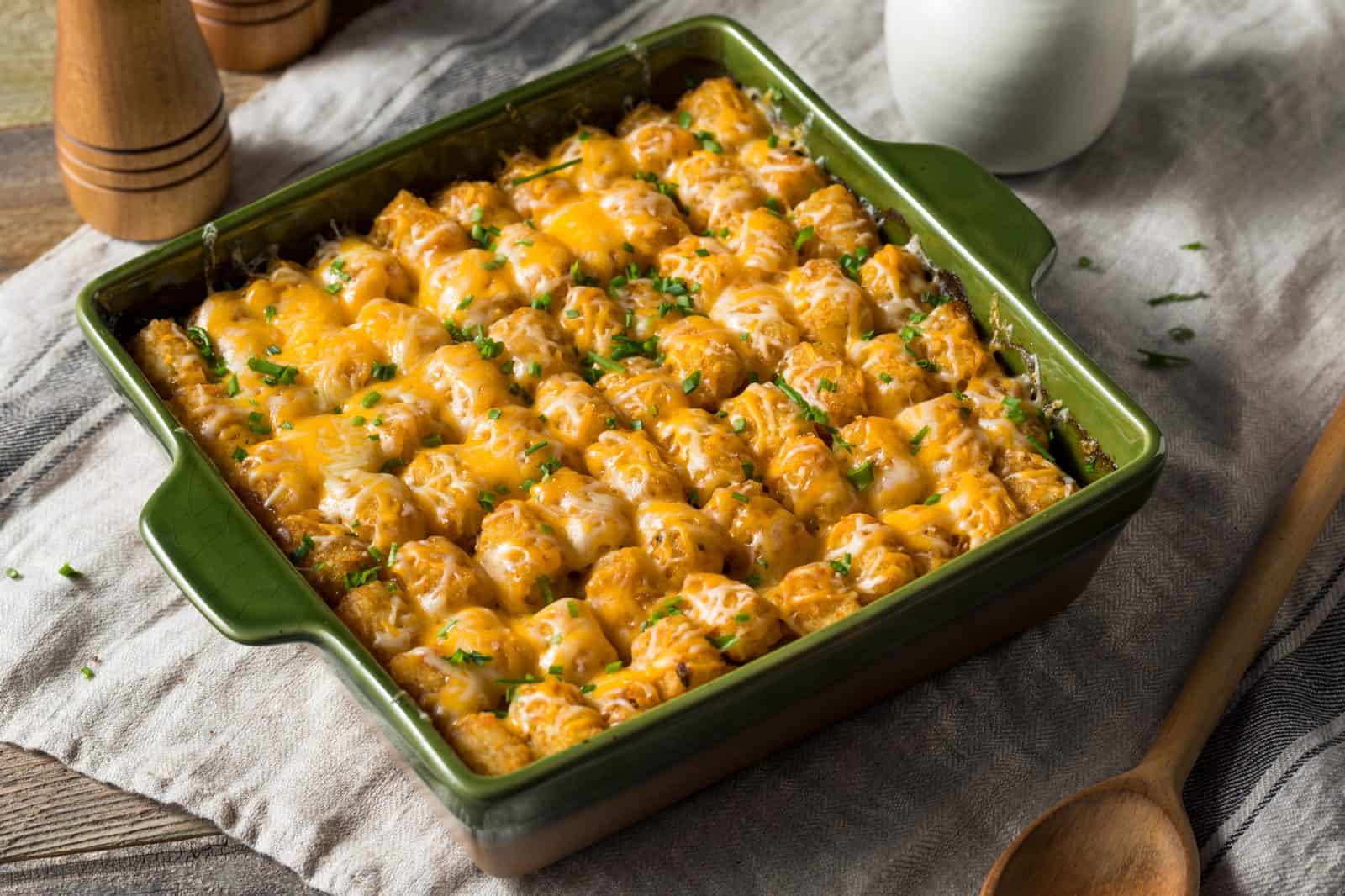 Classic Beef and Cheddar Tater Tot Casserole on a plate