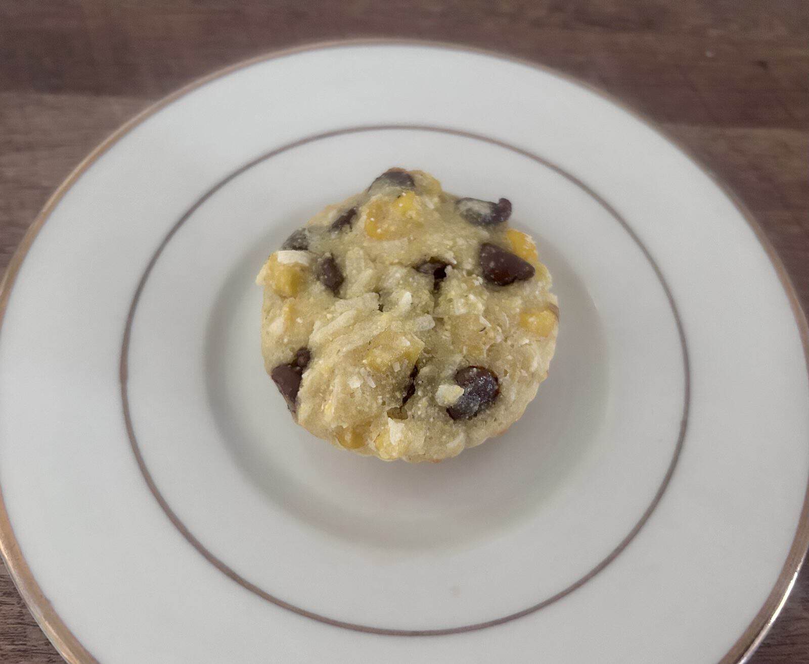 Coconut Cornbread with Chocolate Chips in muffin form