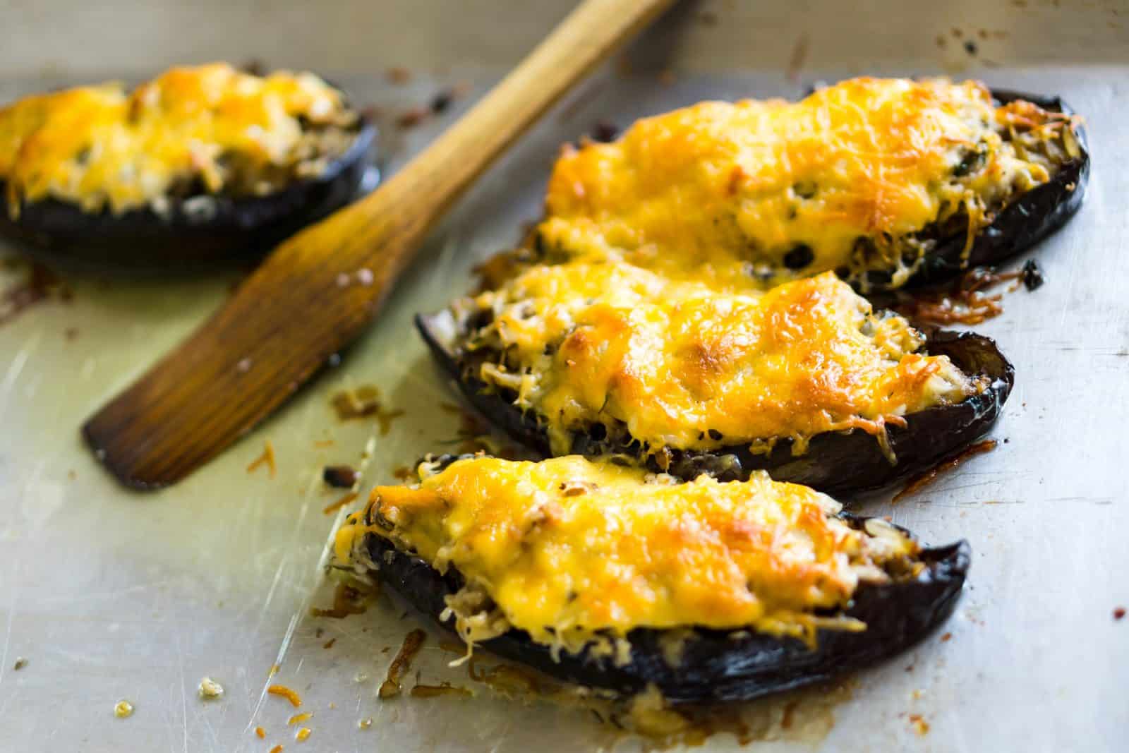 Beef and rice stuffed zucchini boat