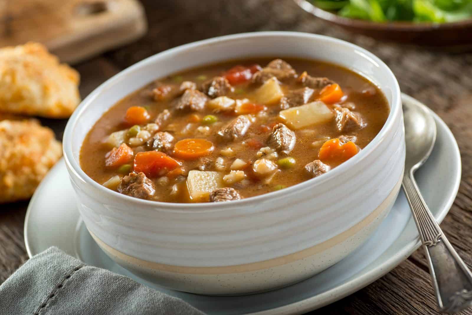 25 Cozy Crockpot Soup Recipes 2 Hearty beef barley and root veg soup