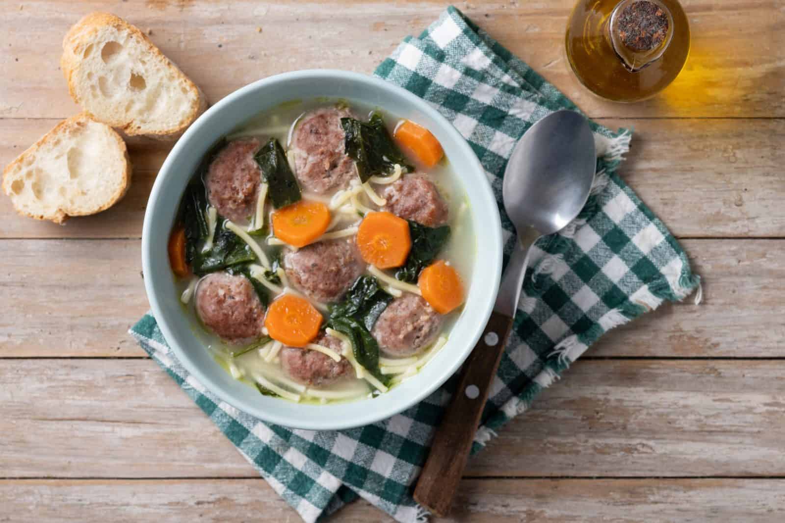 Slow Cooker Italian Wedding Soup with Ditalini on a plate