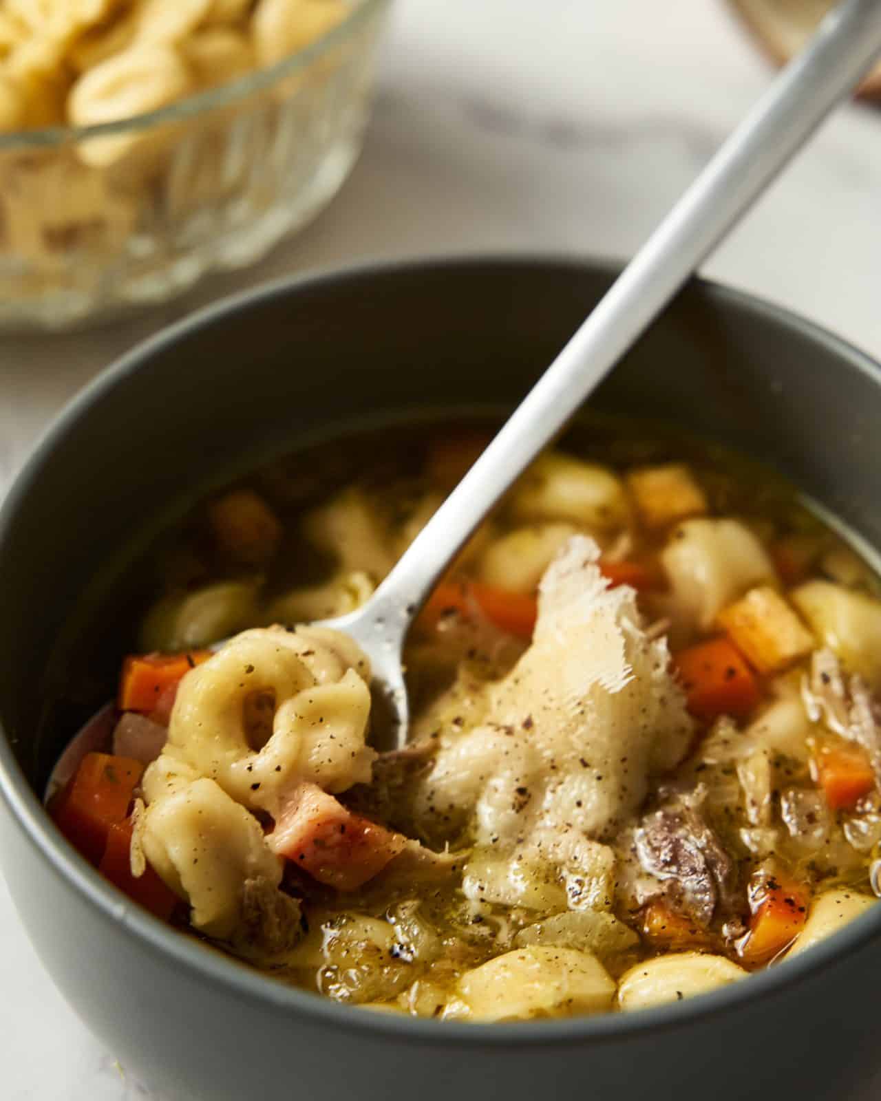 Chicken noodle tortellini soup