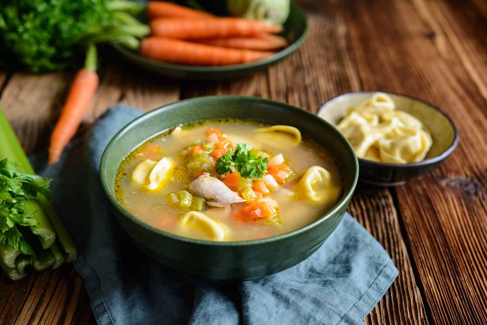 Garlic butter tortellini and vegetable soup
