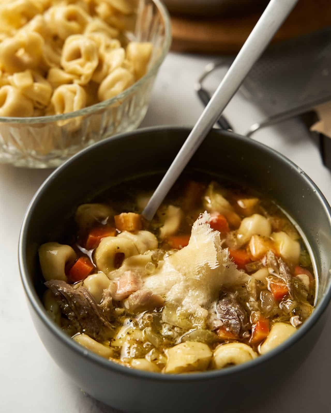 Leftover turkey and tortellini soup