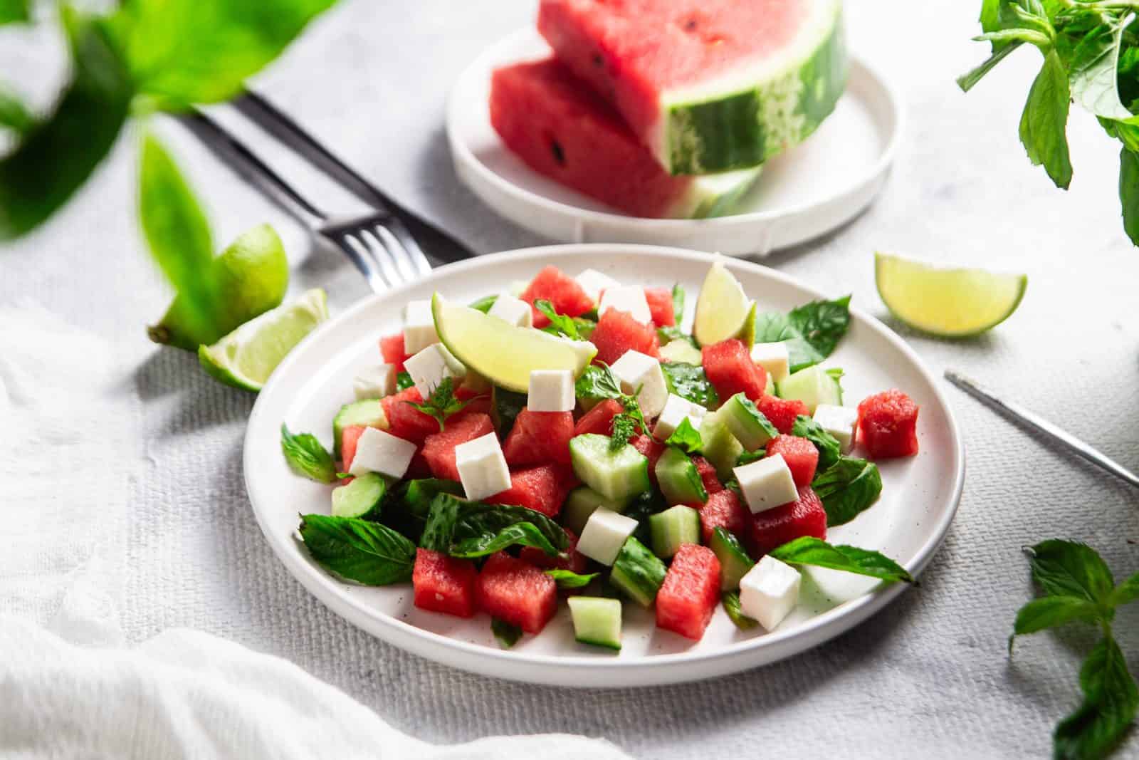 Watermelon feta and mint salad