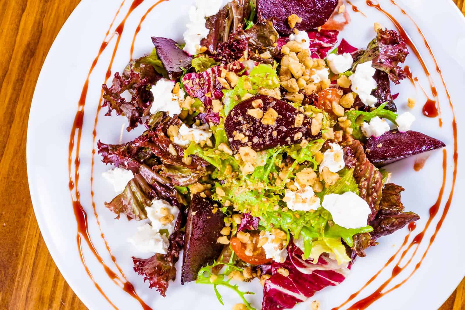 Beet goat cheese and walnut salad