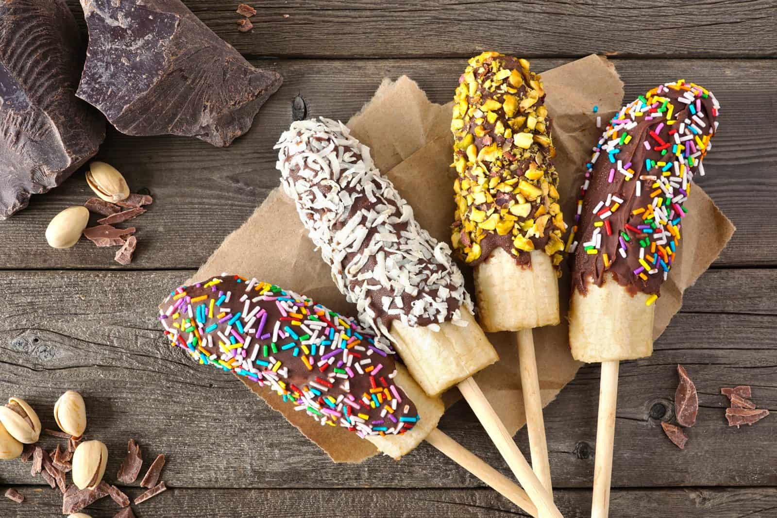 Chocolate dipped frozen banana pop