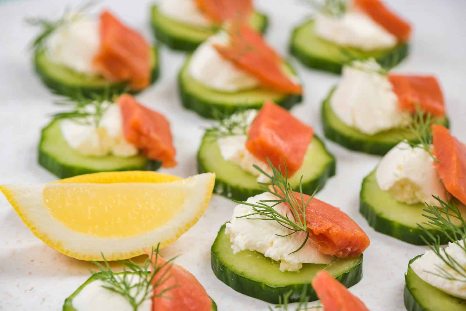 Smoked salmon and dill cream cheese cucumber bite