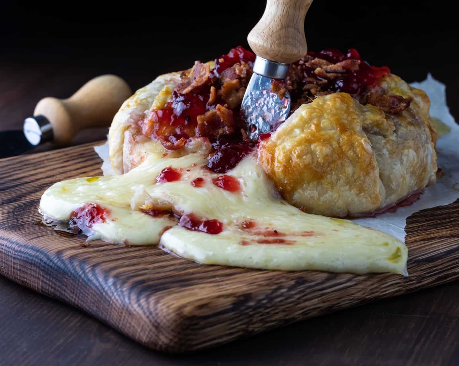 Cranberry pecan brie in puff pastry