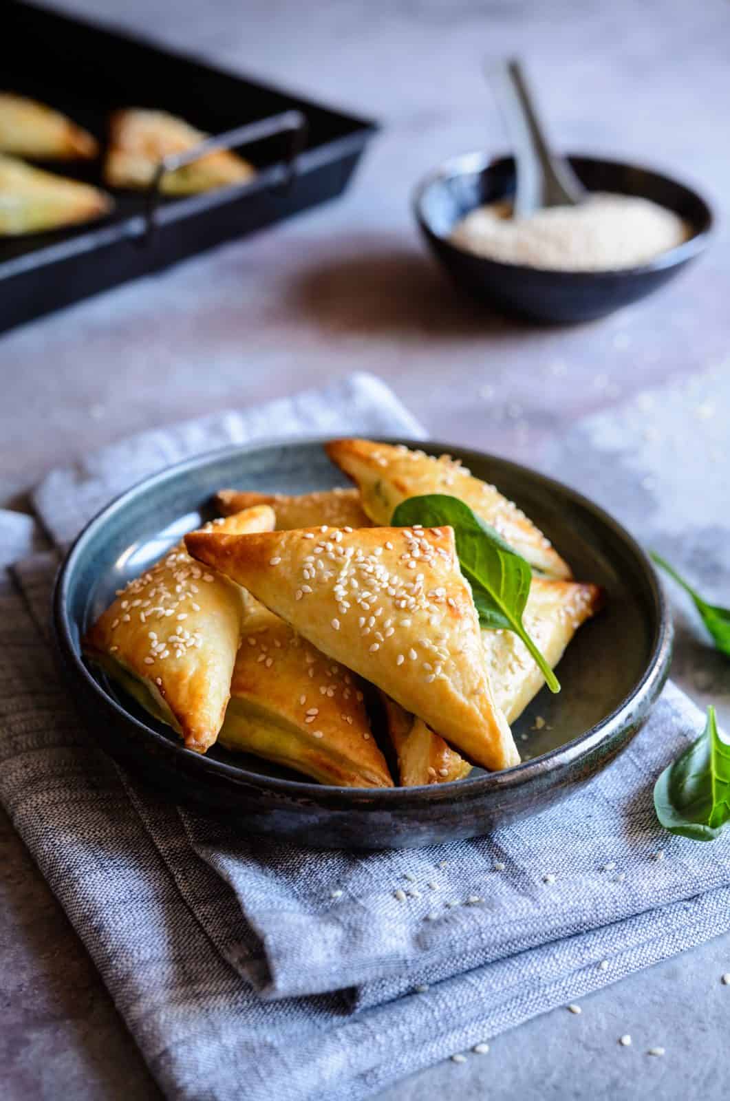 Spinach feta phyllo triangle