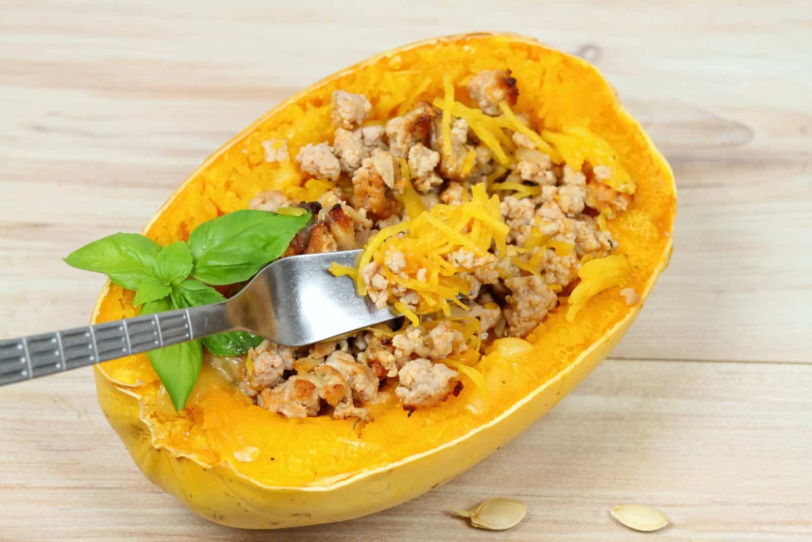 Buffalo chicken spaghetti squash bake