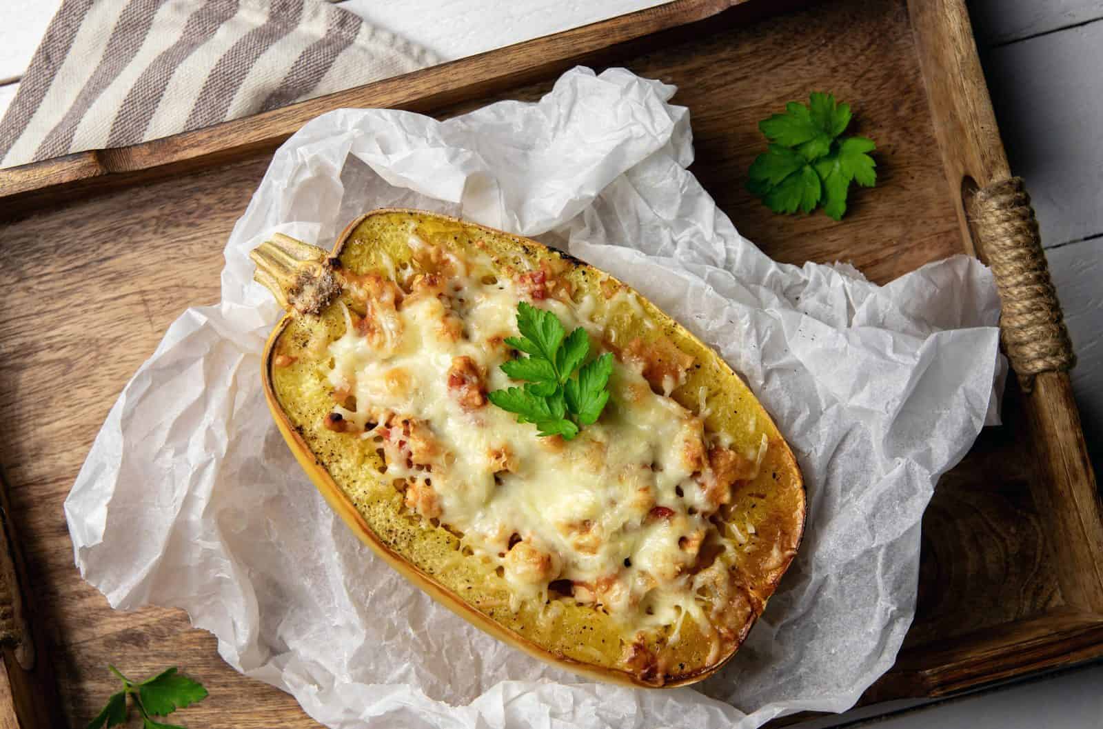 Chicken spinach and ricotta stuffed spaghetti squash