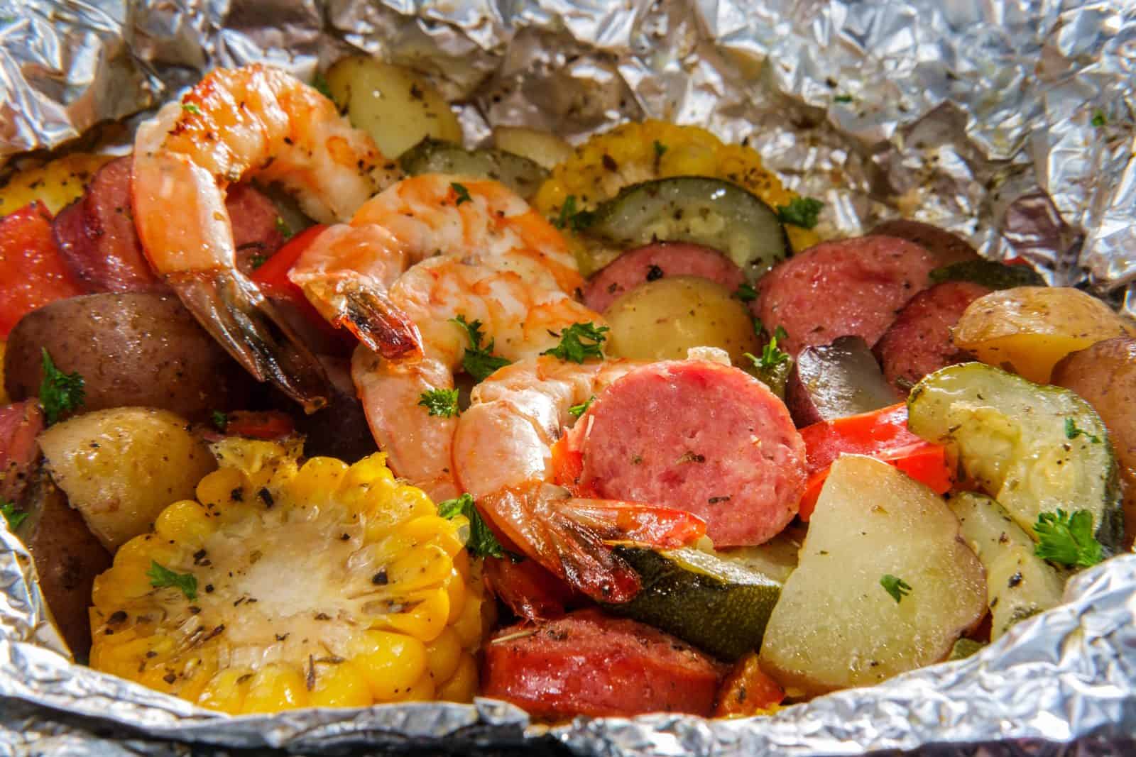 17 Camping Meals You Can Prep Ahead and Heat Over a Single-Burner Stove 26 Shrimp boil foil packet