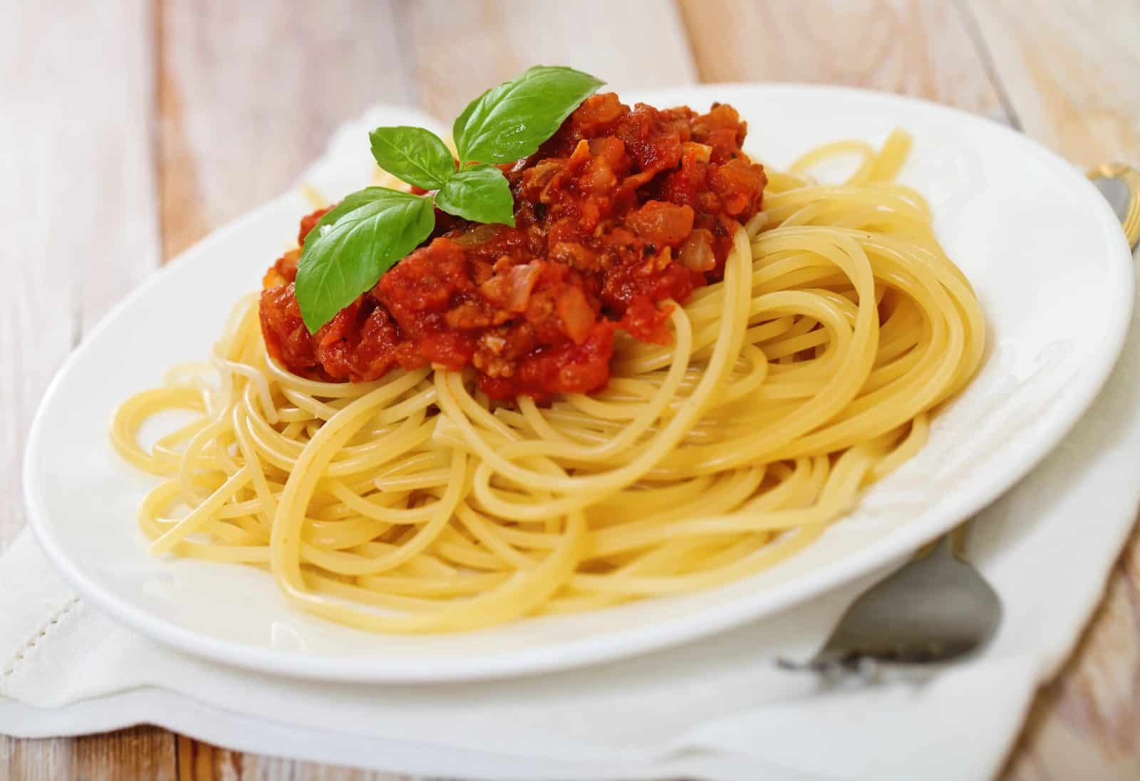 Beef bolognese over pasta