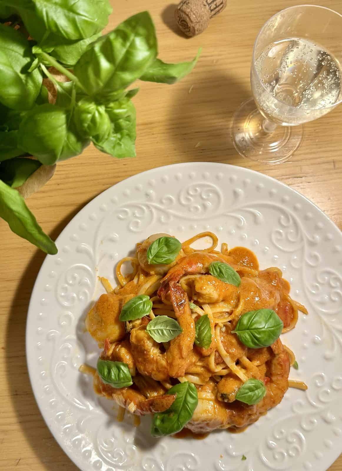 Coconut Cream and Seafood Linguine With Lychee Sparkling Wine 2 Finished Dish