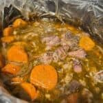 Finished pot roast in the crockpot.