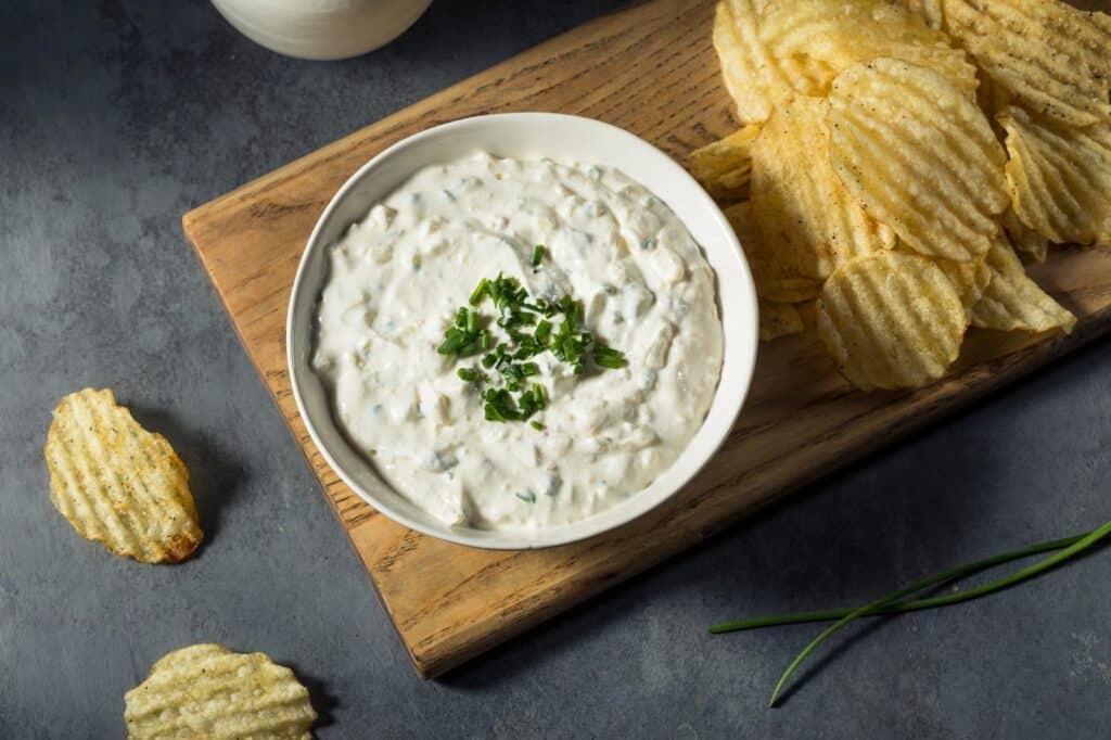Vegan Appetizers That Disappear Fast at Parties 24 Silky French Onion Dip on a plate
