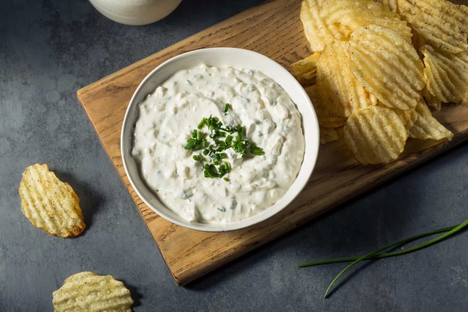 Silky French Onion Dip on a plate