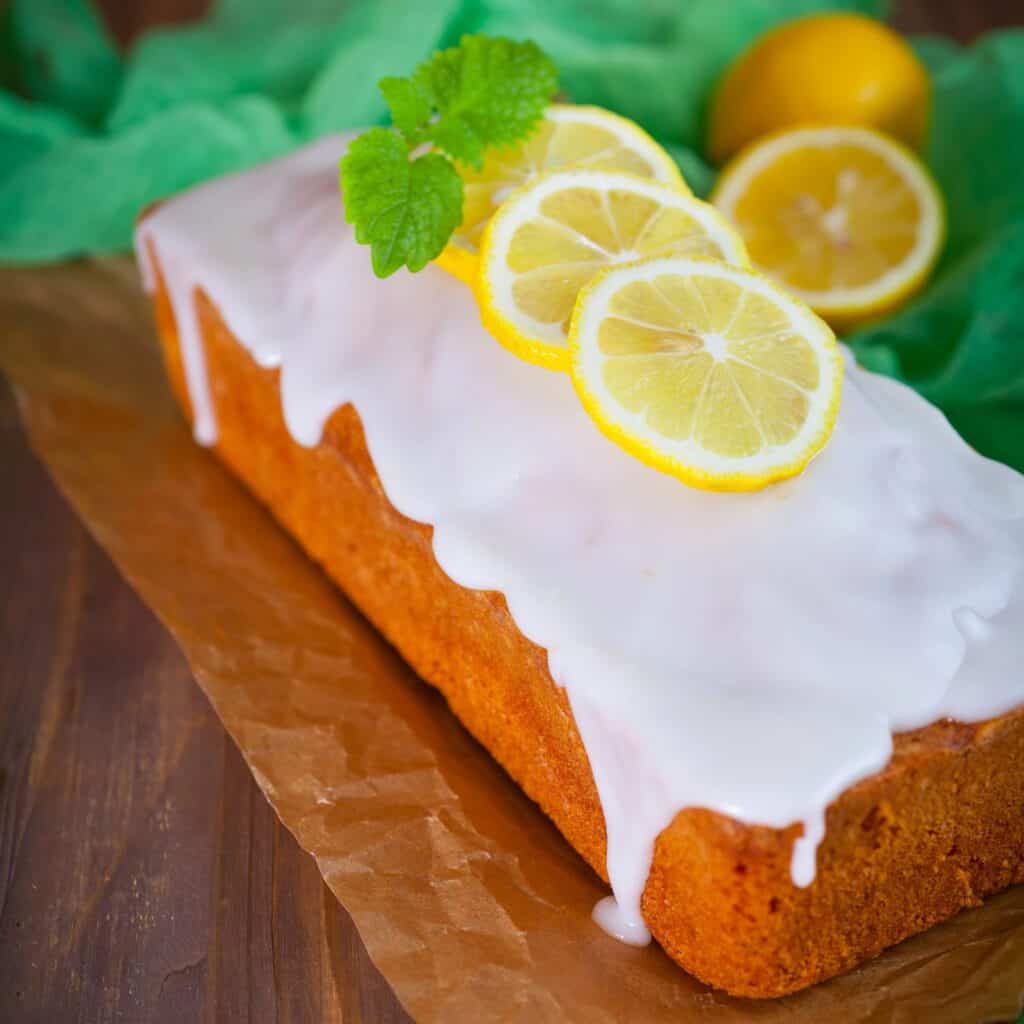 Glazed Lemon Pound Cake on a plate