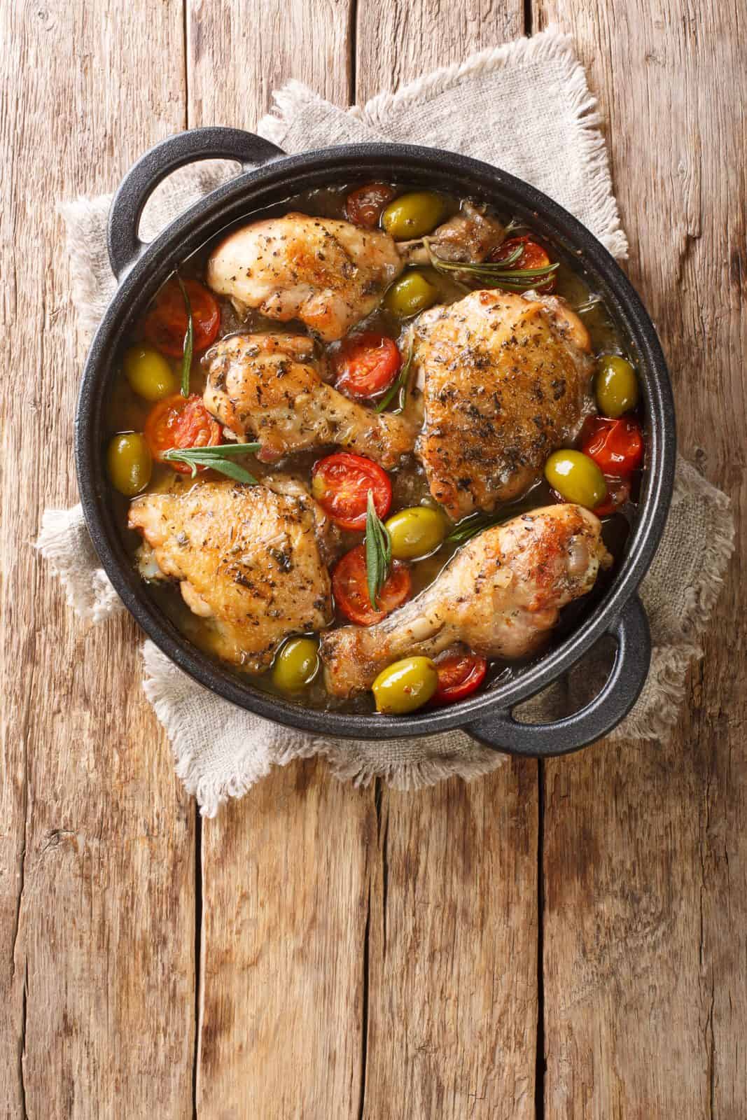 One-Pan Chicken Dinners for the Witching Hour 16 One-Pan Greek Chicken with Feta and Olives on a plate