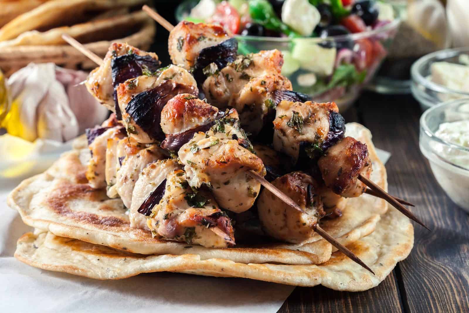 Greek Style Chicken Souvlaki on a plate