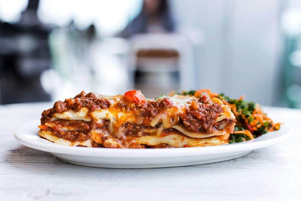 Lasagna with Ground Beef and Mozzarella on a plate