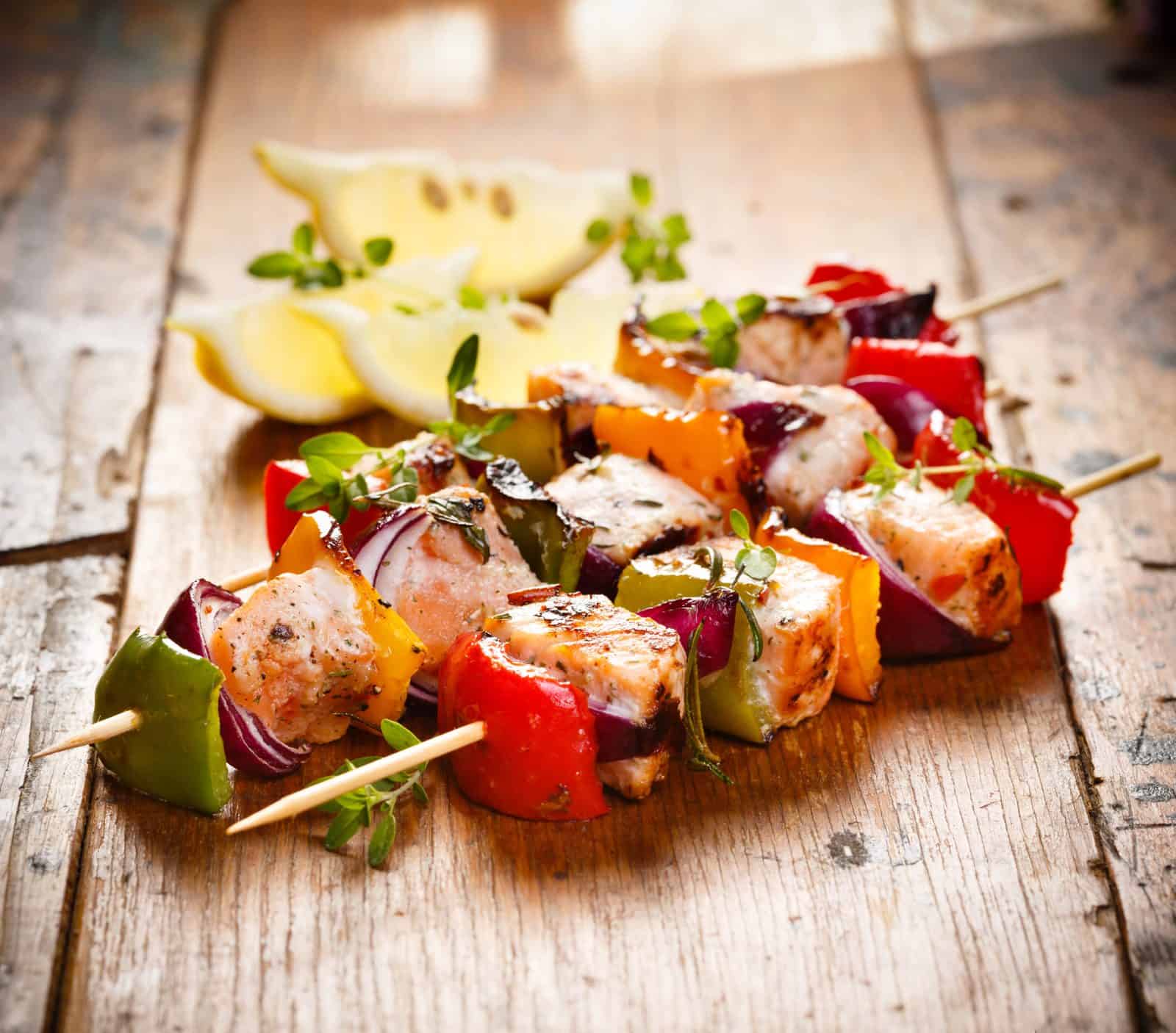 Hoisin Glazed Salmon Skewers on a plate