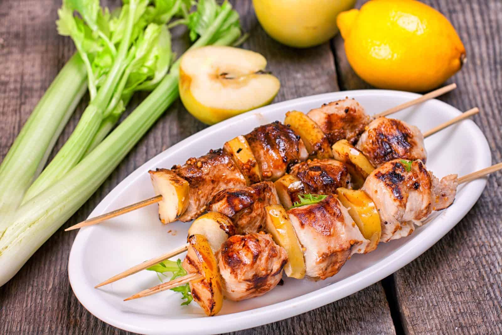Honey Mustard Glazed Chicken Skewers on a plate