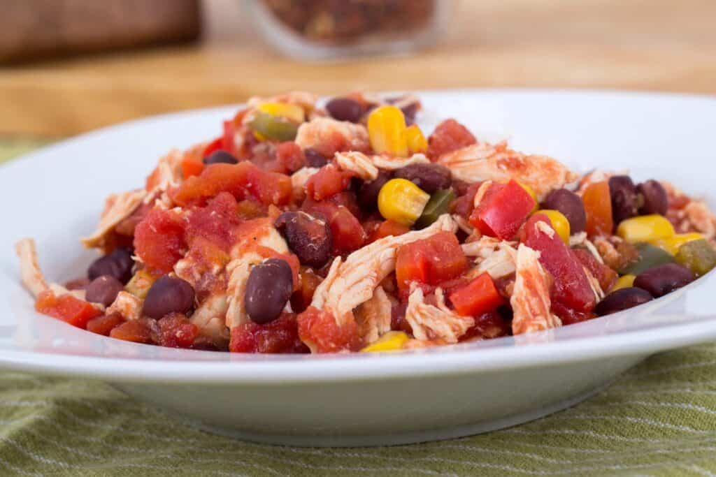 Quick Chicken Dinners for Moms Who Forgot to Thaw Anything 7 Instant Pot Salsa Chicken with Canned Black Beans on a plate