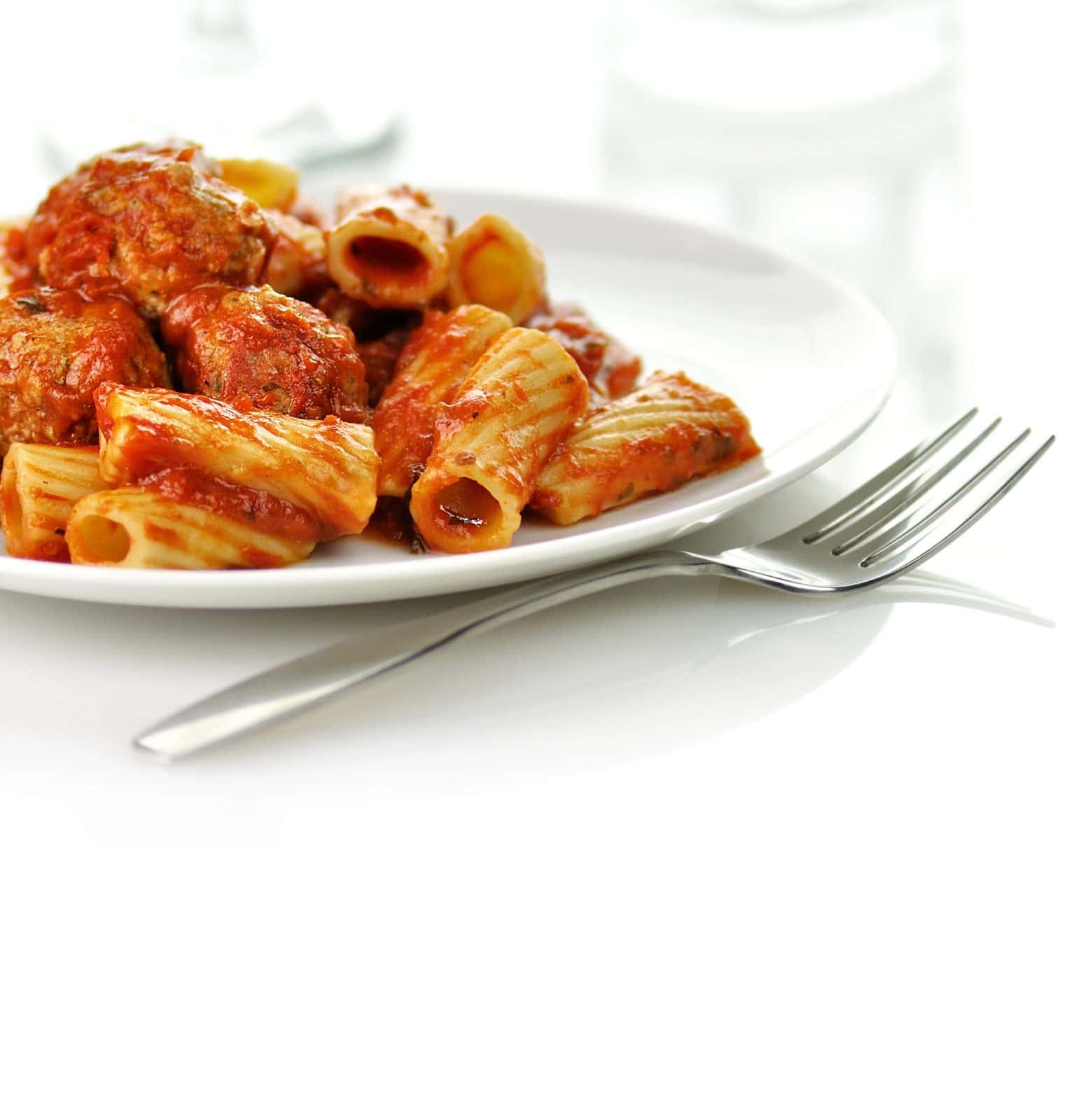 Slow Cooker Marinara and Meatball Rigatoni on a plate