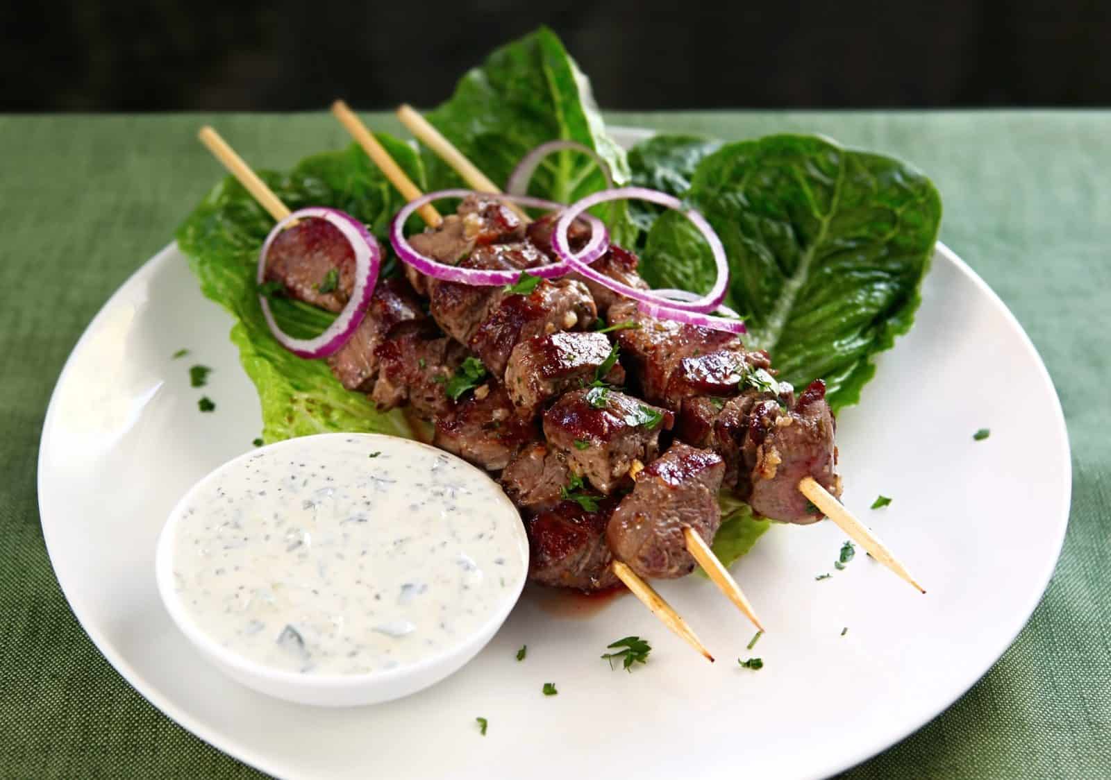 Mediterranean Lamb Skewers on a plate