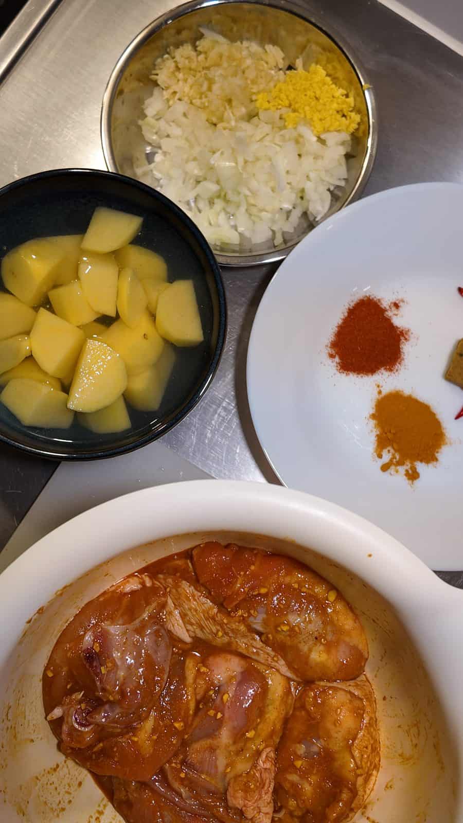Mise-en-place of ingredients